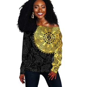 Eritrea African Tribal Mix Paisley Pattern Off Shoulder Sweater Chest Arm Tattoo