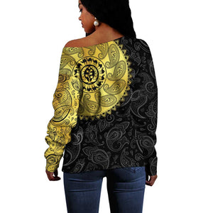 Eritrea African Tribal Mix Paisley Pattern Off Shoulder Sweater Chest Arm Tattoo