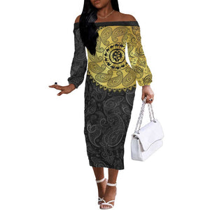 Eritrea African Tribal Mix Paisley Pattern Off The Shoulder Long Sleeve Dress Chest Arm Tattoo