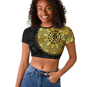 Eritrea African Tribal Mix Paisley Pattern Raglan Cropped T shirt Chest Arm Tattoo
