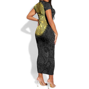 Eritrea African Tribal Mix Paisley Pattern Short Sleeve Bodycon Dress Chest Arm Tattoo LT15