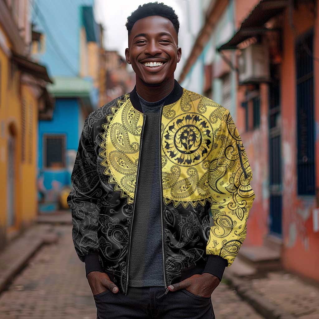 Eritrea African Tribal Mix Paisley Pattern Sleeve Zip Bomber Jacket Chest Arm Tattoo