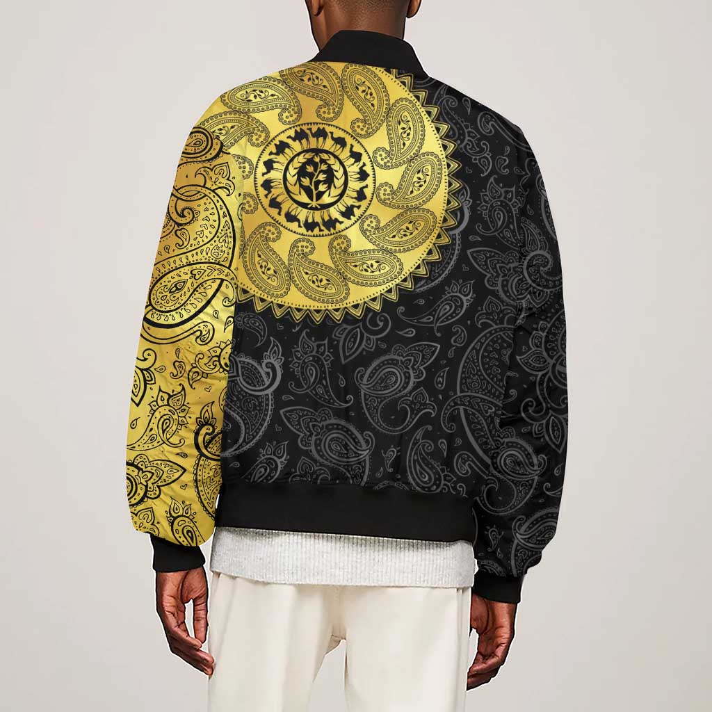 Eritrea African Tribal Mix Paisley Pattern Sleeve Zip Bomber Jacket Chest Arm Tattoo