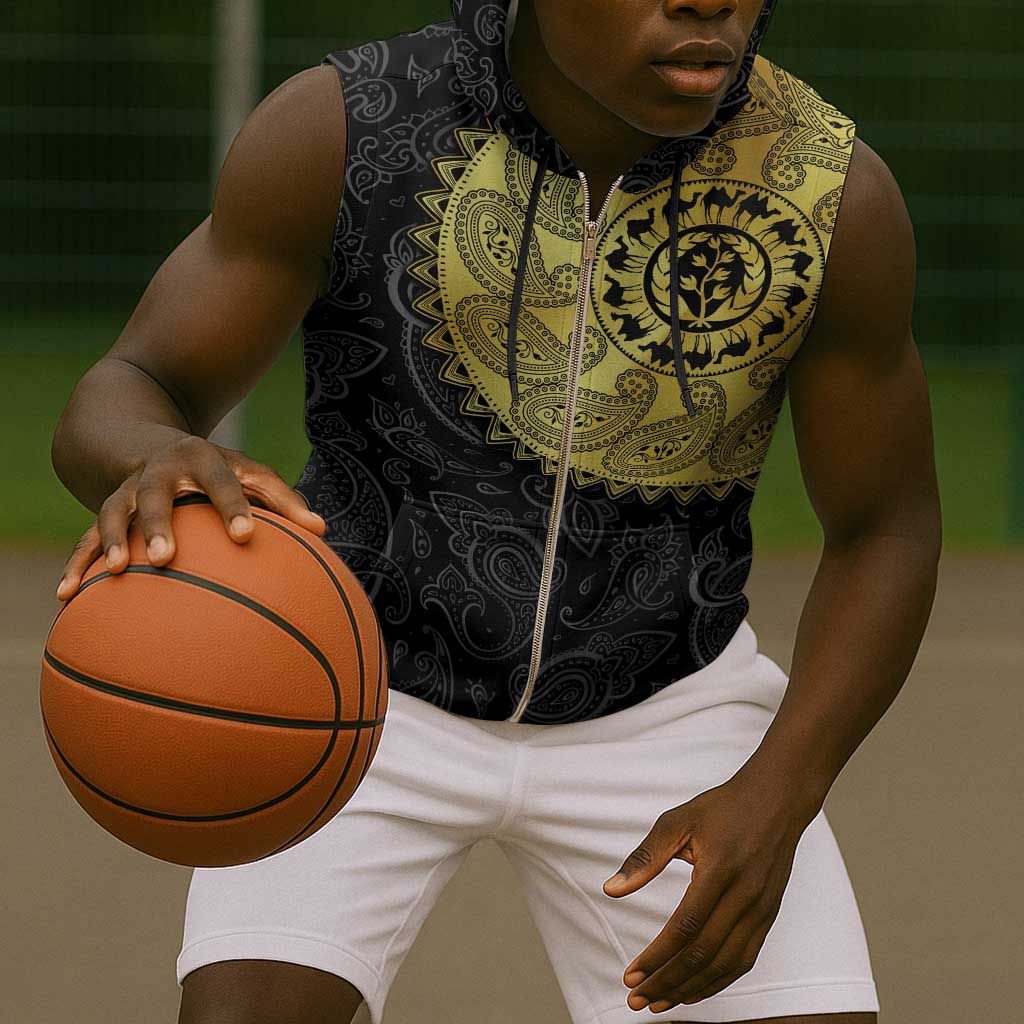 Eritrea African Tribal Mix Paisley Pattern Sleeveless Zip Hoodie Chest Arm Tattoo - African Pride