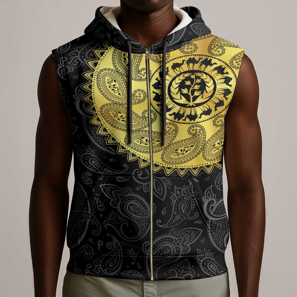 Eritrea African Tribal Mix Paisley Pattern Sleeveless Zip Hoodie Chest Arm Tattoo - African Pride