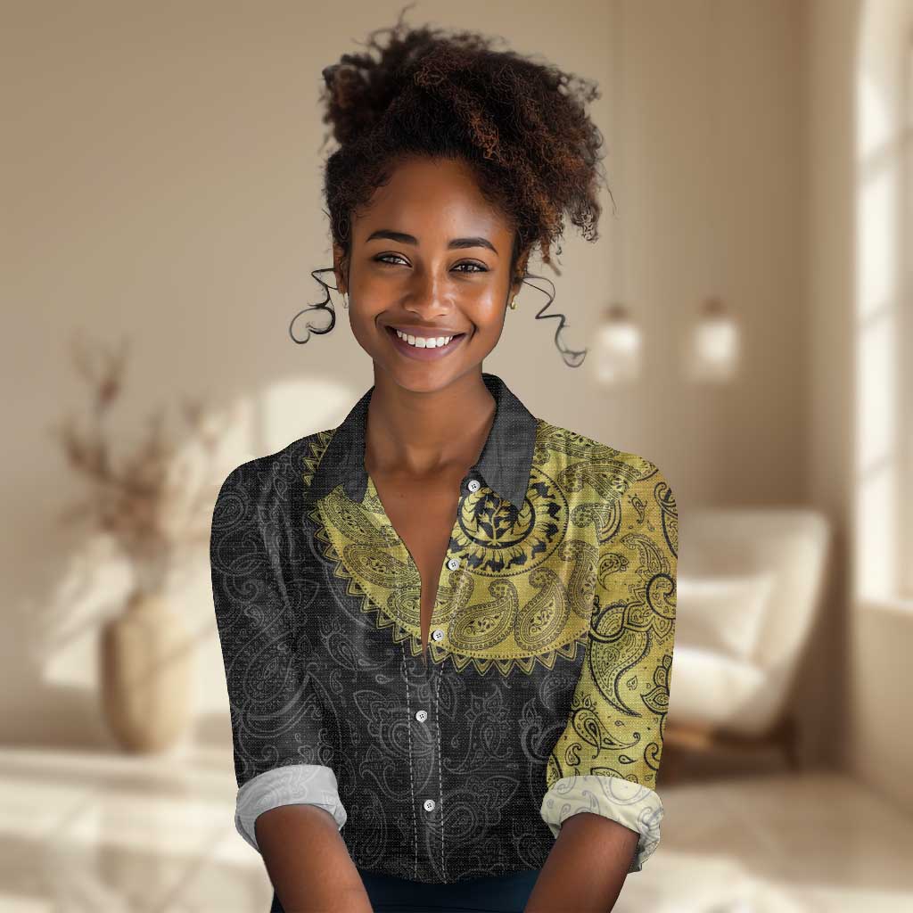 Eritrea African Tribal Mix Paisley Pattern Women Casual Shirt Chest Arm Tattoo