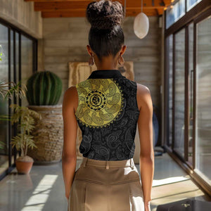 Eritrea African Tribal Mix Paisley Pattern Women Sleeveless Polo Shirt Chest Arm Tattoo