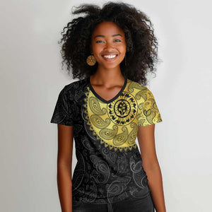 Eritrea African Tribal Mix Paisley Pattern Women V-Neck T-Shirt Chest Arm Tattoo
