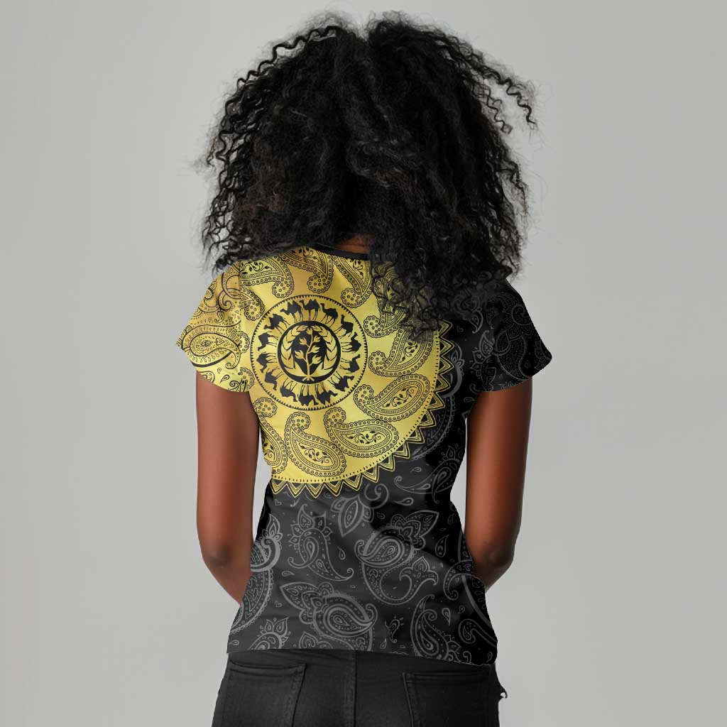 Eritrea African Tribal Mix Paisley Pattern Women V-Neck T-Shirt Chest Arm Tattoo