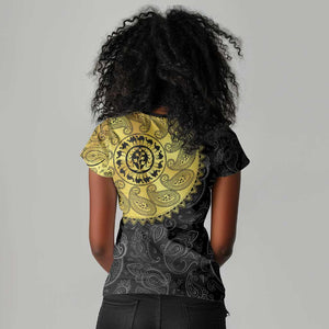Eritrea African Tribal Mix Paisley Pattern Women V-Neck T-Shirt Chest Arm Tattoo