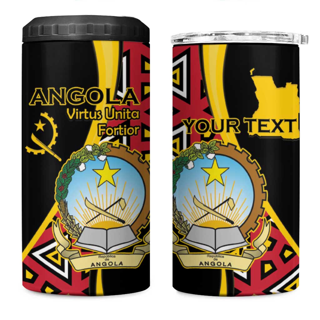 Personalized República de Angola 4 in 1 Can Cooler Tumbler Coat Of Arms With Map