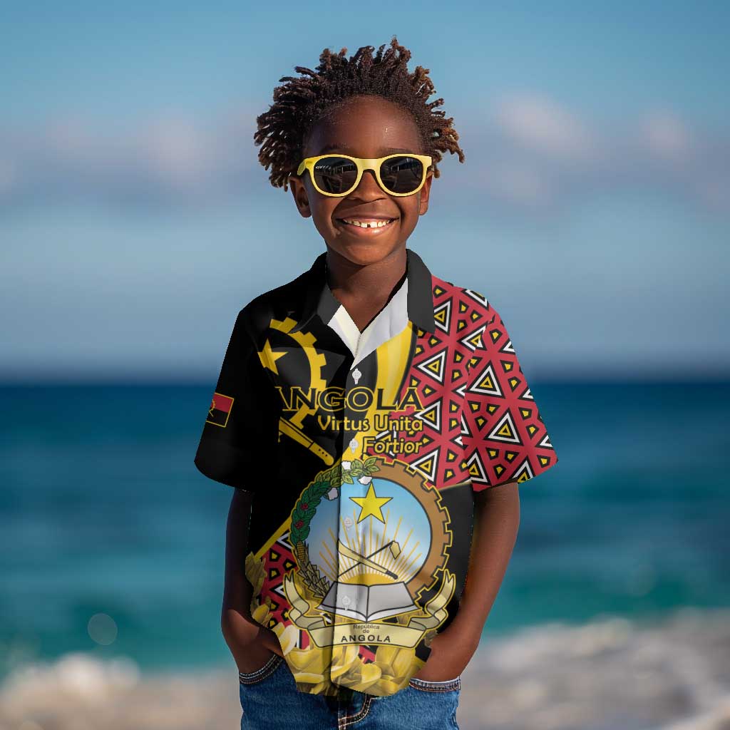 Personalized República de Angola Kid Hawaiian Shirt Coat Of Arms With Map