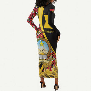 Personalized República de Angola Long Sleeve Bodycon Dress Coat Of Arms With Map LT15