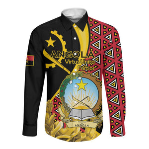 Personalized República de Angola Long Sleeve Button Shirt Coat Of Arms With Map