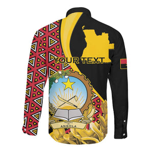 Personalized República de Angola Long Sleeve Button Shirt Coat Of Arms With Map