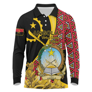 Personalized República de Angola Long Sleeve Polo Shirt Coat Of Arms With Map