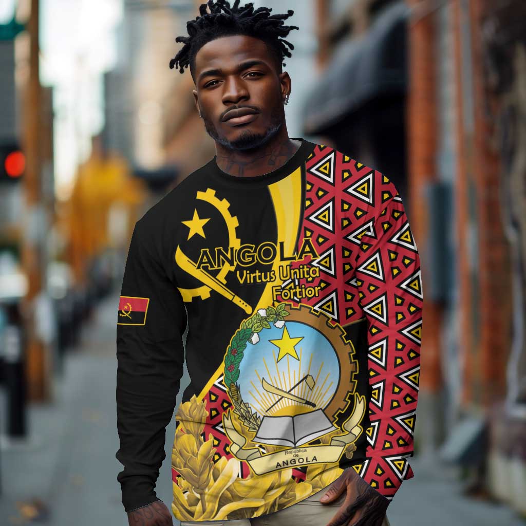 Personalized República de Angola Long Sleeve Shirt Coat Of Arms With Map
