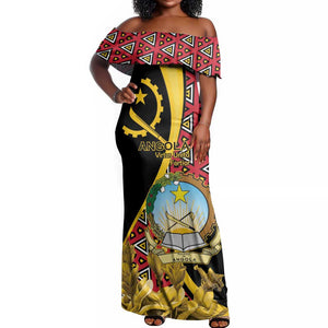 Personalized República de Angola Off Shoulder Maxi Dress Coat Of Arms With Map