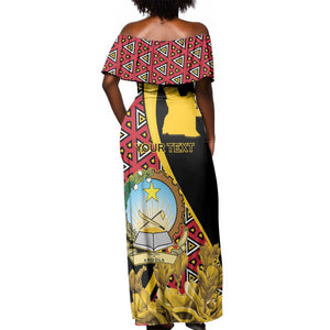 Personalized República de Angola Off Shoulder Maxi Dress Coat Of Arms With Map