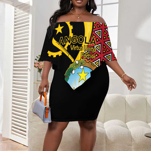 Personalized República de Angola Off Shoulder Short Dress Coat Of Arms With Map