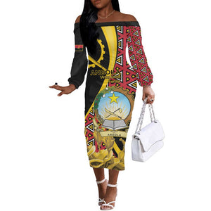 Personalized República de Angola Off The Shoulder Long Sleeve Dress Coat Of Arms With Map