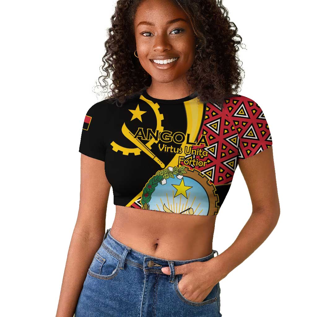 Personalized República de Angola Raglan Cropped T shirt Coat Of Arms With Map