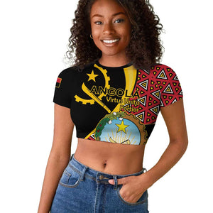 Personalized República de Angola Raglan Cropped T shirt Coat Of Arms With Map