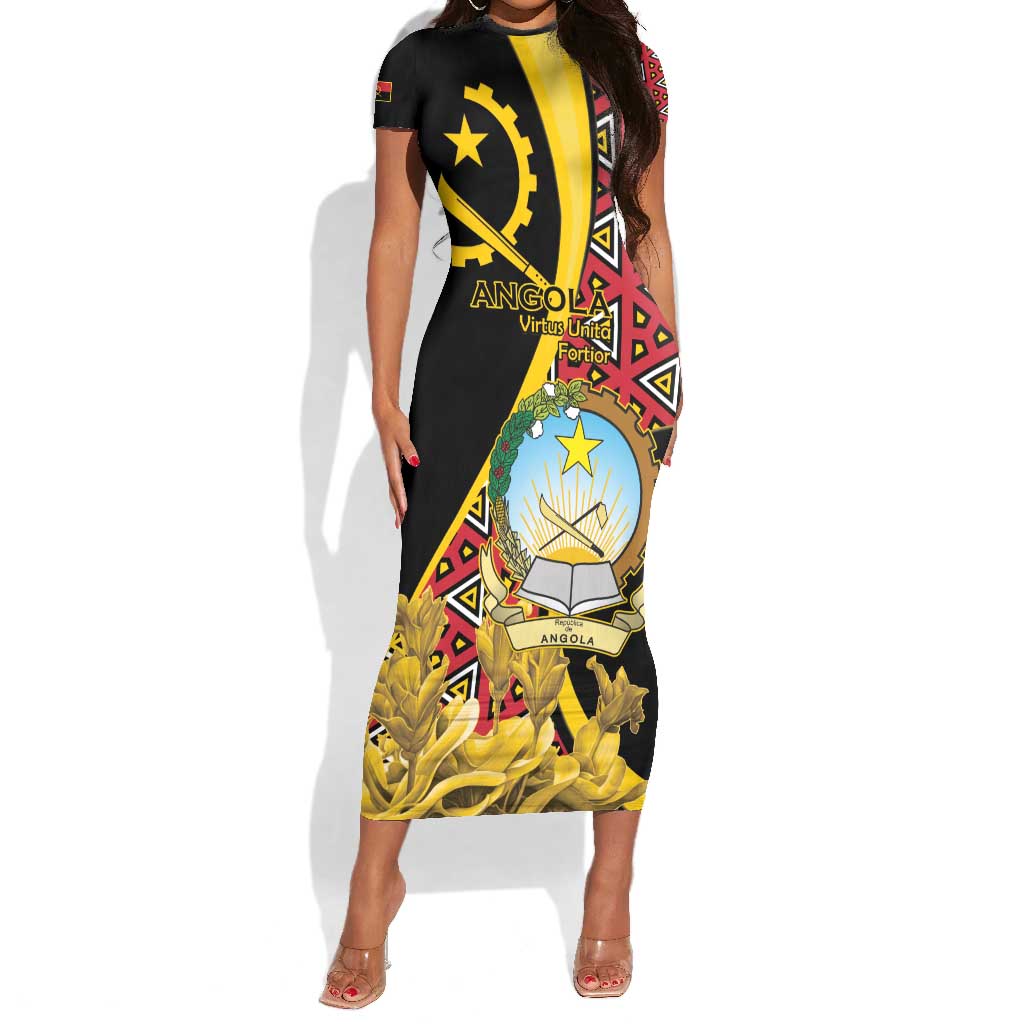 Personalized República de Angola Short Sleeve Bodycon Dress Coat Of Arms With Map LT15