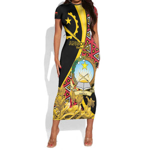 Personalized República de Angola Short Sleeve Bodycon Dress Coat Of Arms With Map LT15