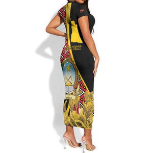 Personalized República de Angola Short Sleeve Bodycon Dress Coat Of Arms With Map LT15