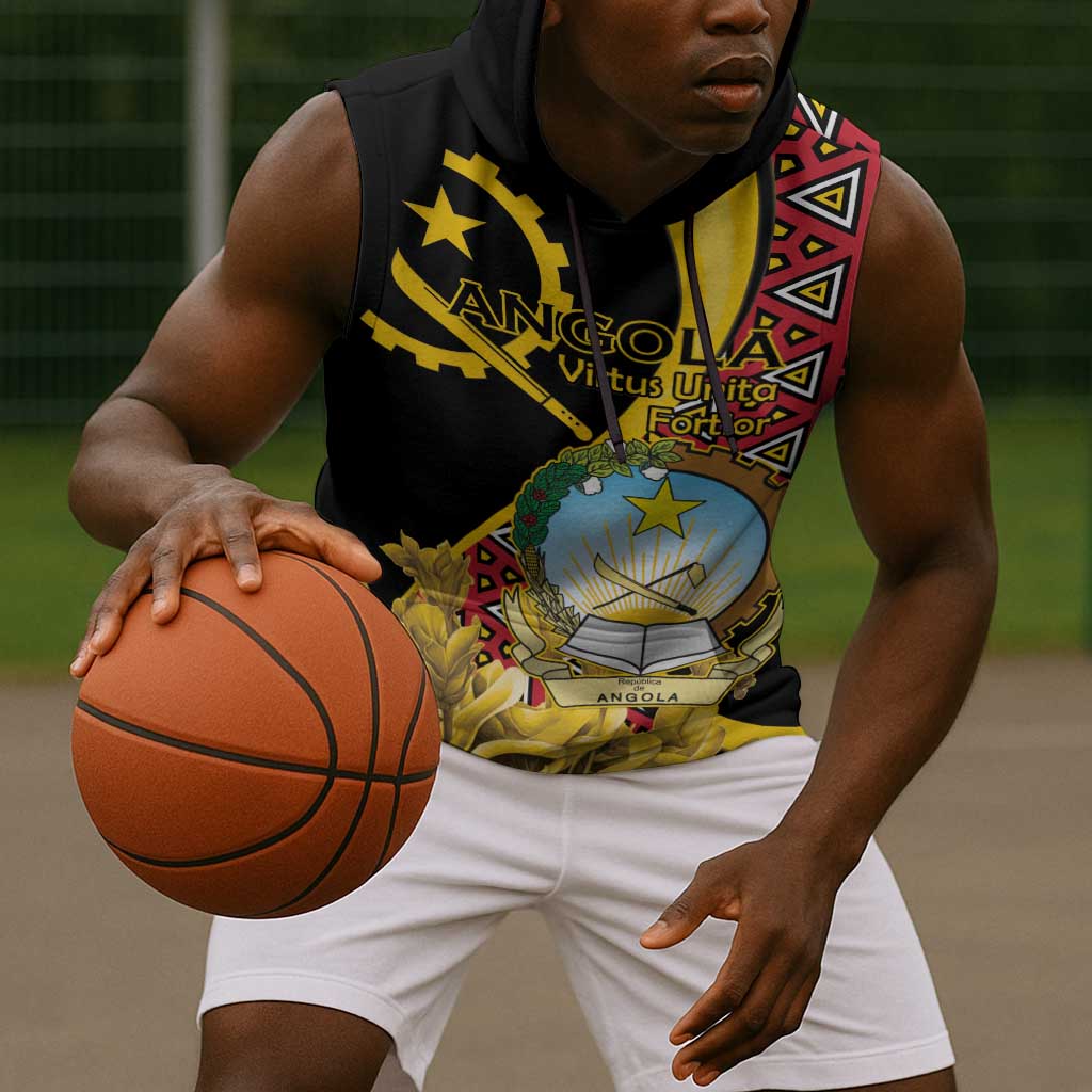 Personalized República de Angola Sleeveless Hoodie Coat Of Arms With Map - African Pride