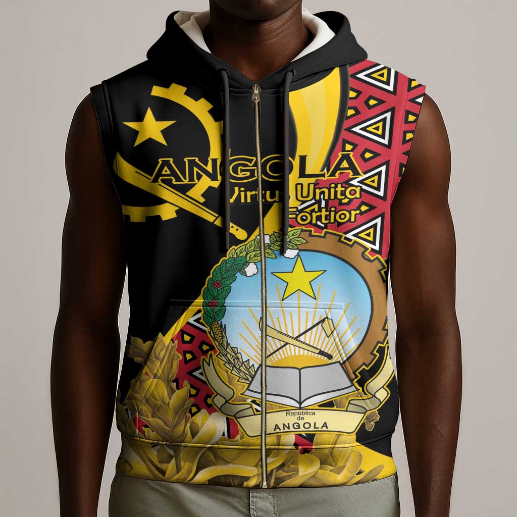 Personalized República de Angola Sleeveless Zip Hoodie Coat Of Arms With Map - African Pride