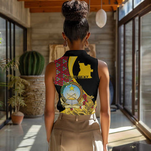 Personalized República de Angola Women Sleeveless Polo Shirt Coat Of Arms With Map