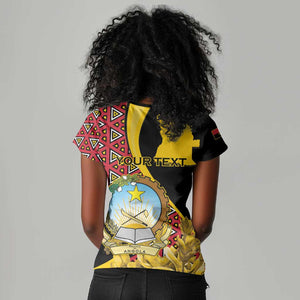 Personalized República de Angola Women V-Neck T-Shirt Coat Of Arms With Map