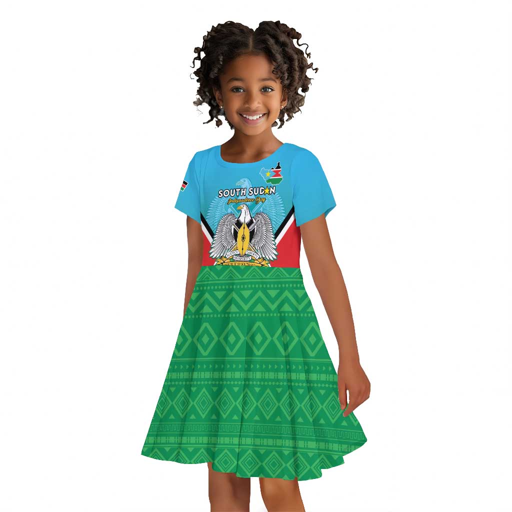 Personalised South Sudan Kid Short Sleeve Dress Coat Of Arms - Happy Independence Day