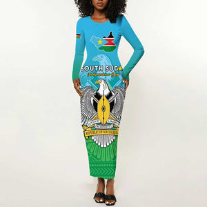 Personalised South Sudan Long Sleeve Bodycon Dress Coat Of Arms - Happy Independence Day LT15