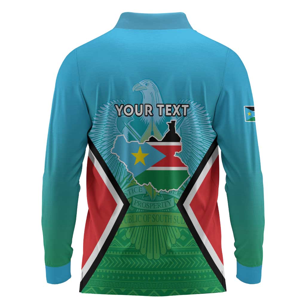 Personalised South Sudan Long Sleeve Polo Shirt Coat Of Arms - Happy Independence Day