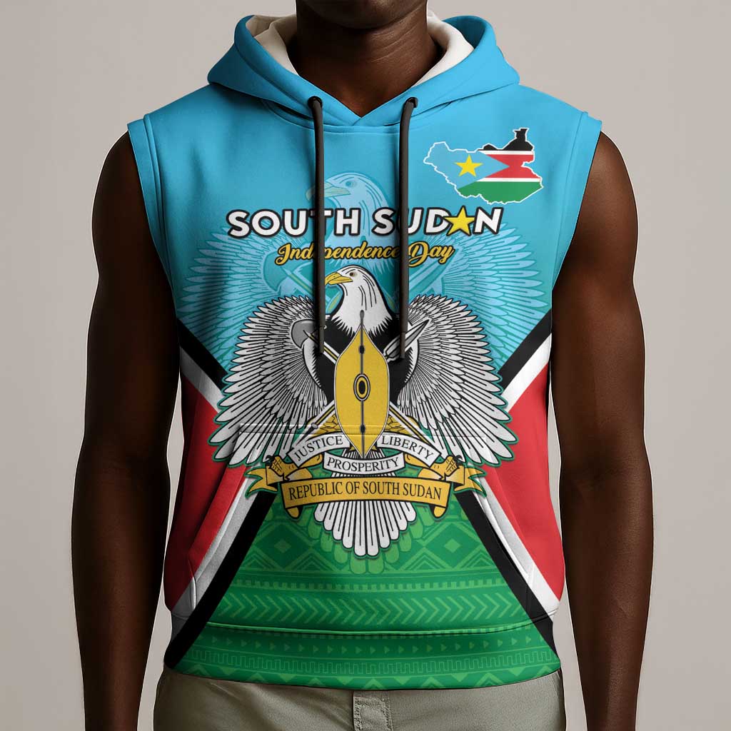 Personalised South Sudan Sleeveless Hoodie Coat Of Arms - Happy Independence Day - African Pride