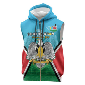 Personalised South Sudan Sleeveless Zip Hoodie Coat Of Arms - Happy Independence Day - African Pride