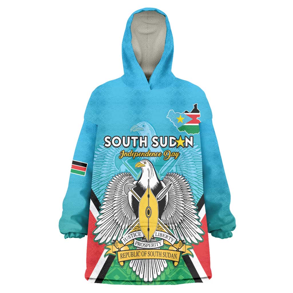 Personalised South Sudan Wearable Blanket Hoodie Coat Of Arms - Happy Independence Day