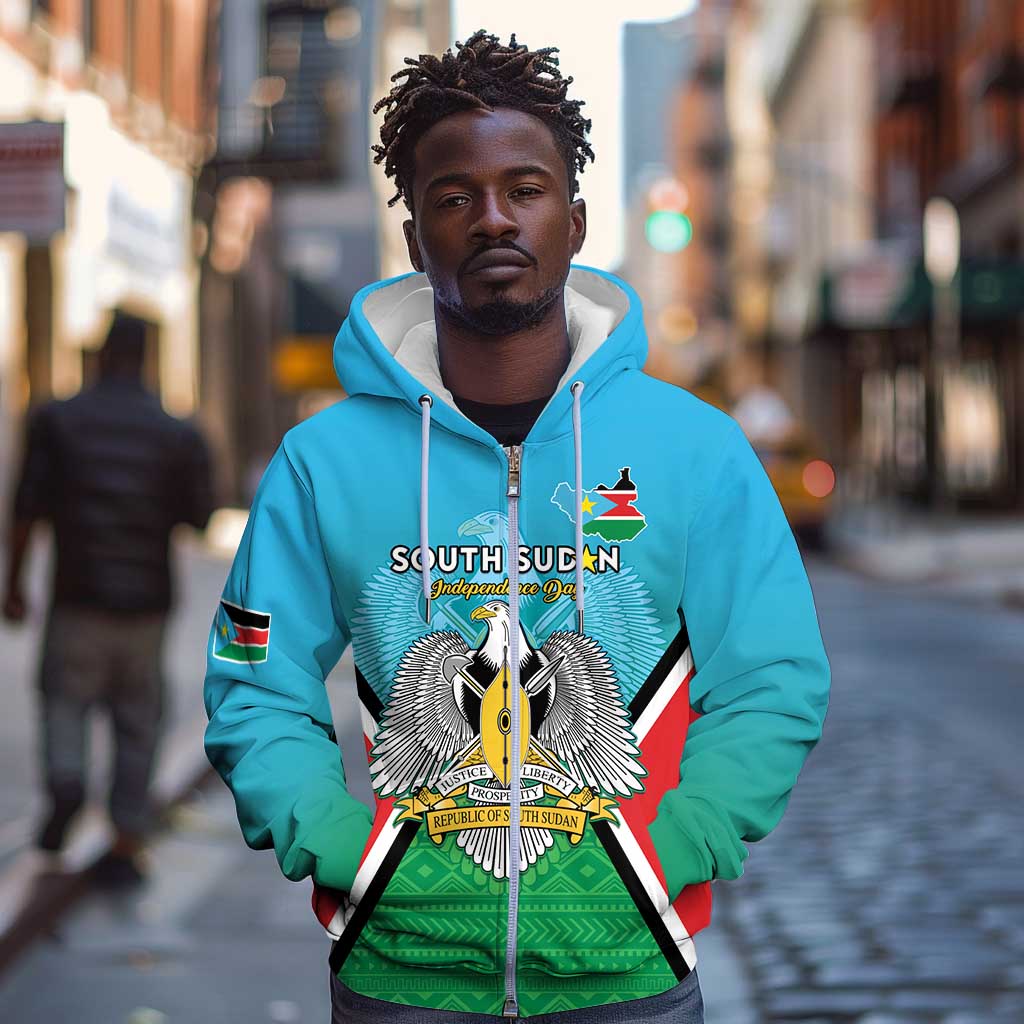 Personalised South Sudan Zip Hoodie Coat Of Arms - Happy Independence Day