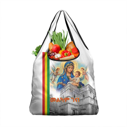 Melkam Gena Ethiopia Grocery Bag Saint Mary Lalibela Churches
