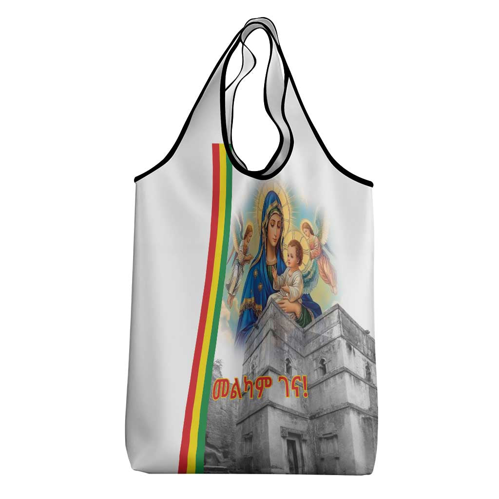 Melkam Gena Ethiopia Grocery Bag Saint Mary Lalibela Churches
