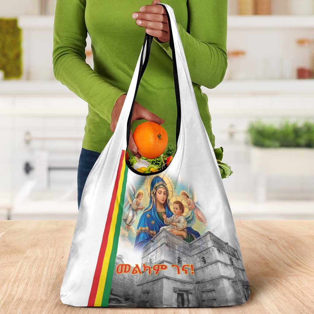 Melkam Gena Ethiopia Grocery Bag Saint Mary Lalibela Churches