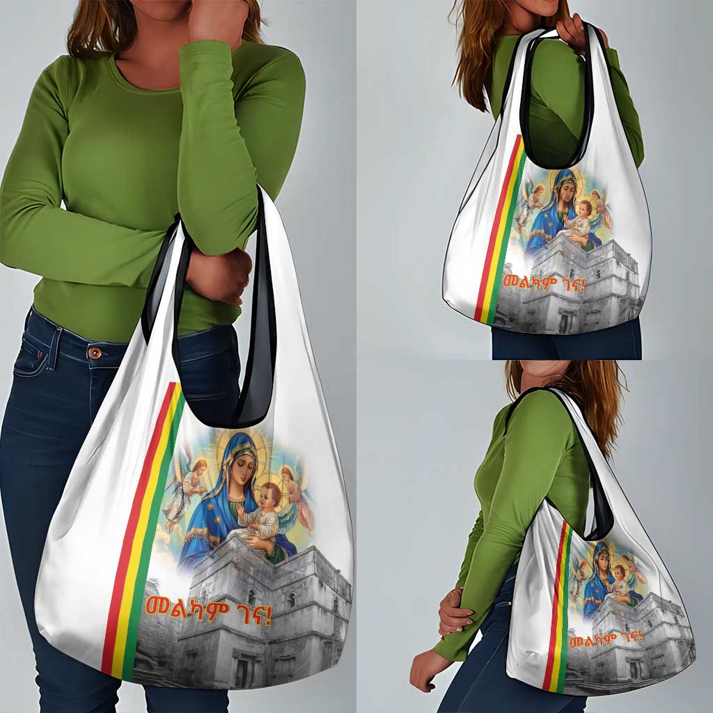 Melkam Gena Ethiopia Grocery Bag Saint Mary Lalibela Churches