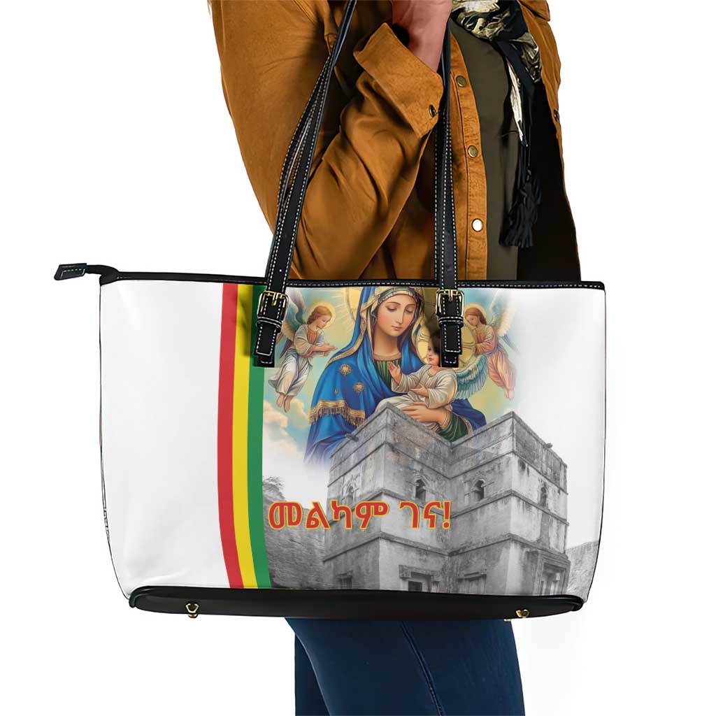 Melkam Gena Ethiopia Leather Tote Bag Saint Mary Lalibela Churches