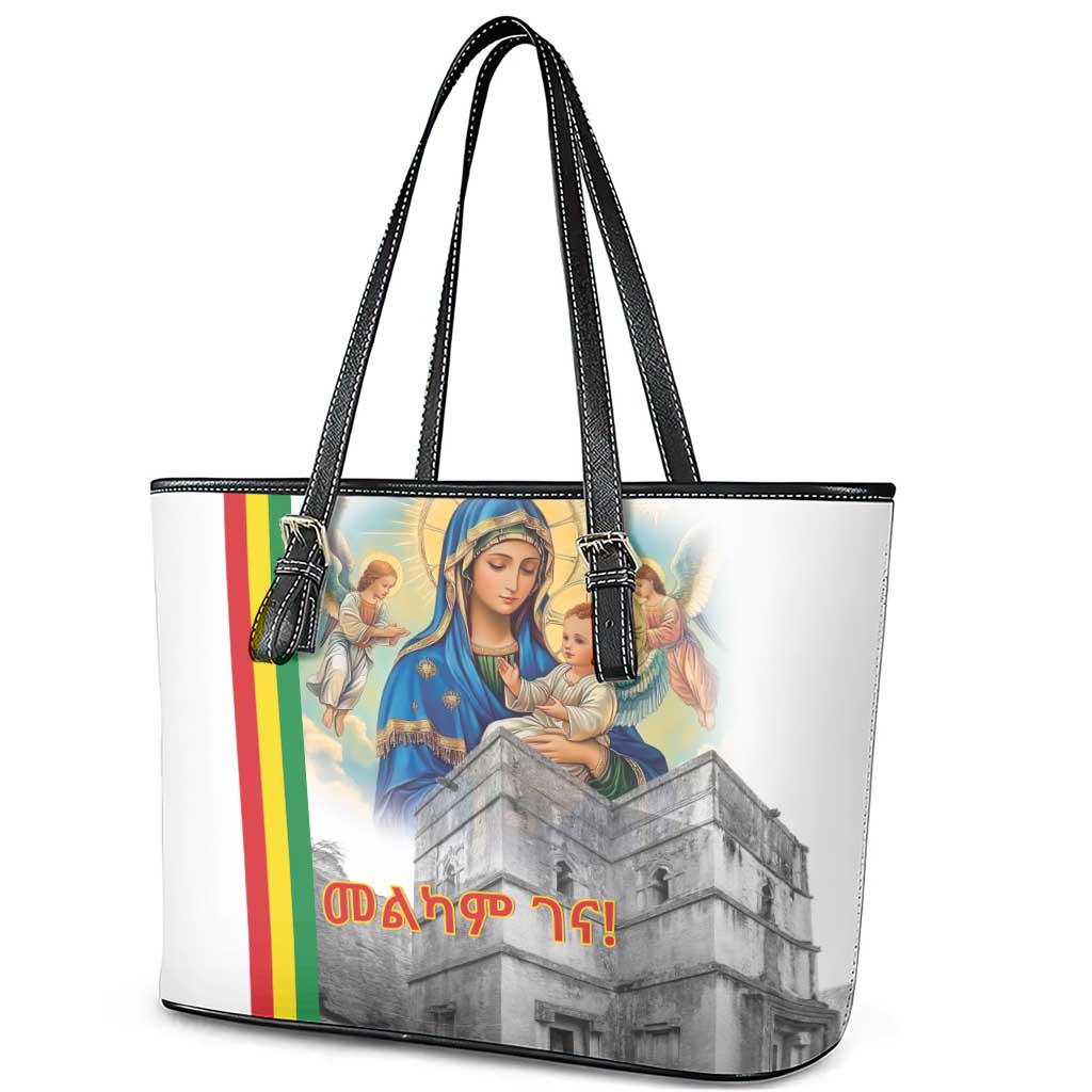 Melkam Gena Ethiopia Leather Tote Bag Saint Mary Lalibela Churches