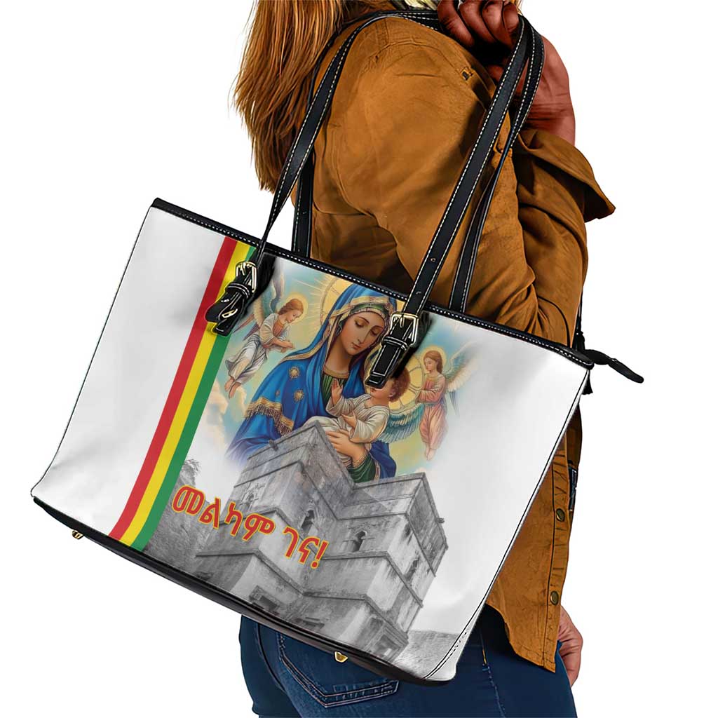 Melkam Gena Ethiopia Leather Tote Bag Saint Mary Lalibela Churches