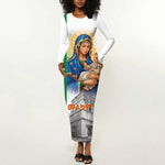 Melkam Gena Ethiopia Long Sleeve Bodycon Dress Saint Mary Lalibela Churches LT15