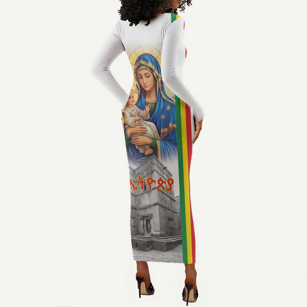 Melkam Gena Ethiopia Long Sleeve Bodycon Dress Saint Mary Lalibela Churches LT15
